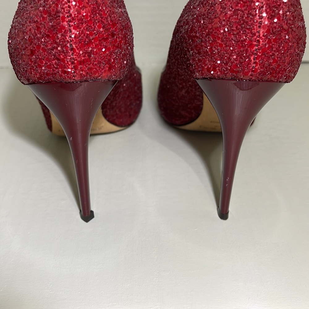 Jimmy Choo Sparkly Ruby Red Shoes With Ruby Paten… - image 4